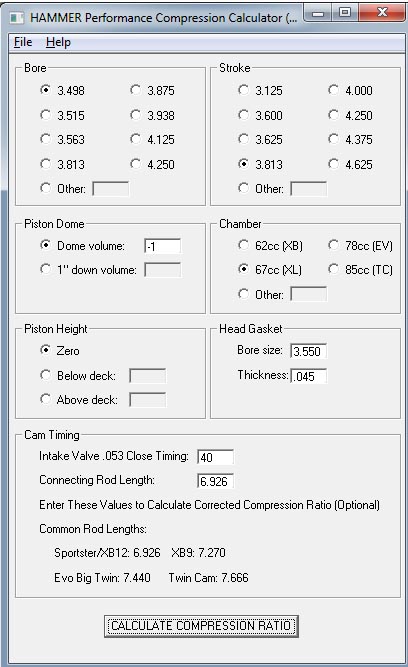 Hammer Performance Compression Calculator Screen Shot