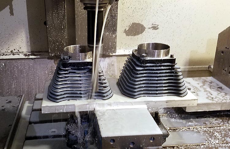 CNC machining fin edges on HAMMER 1275 kit cylinders for Harley Davidson Sportsters and Buells